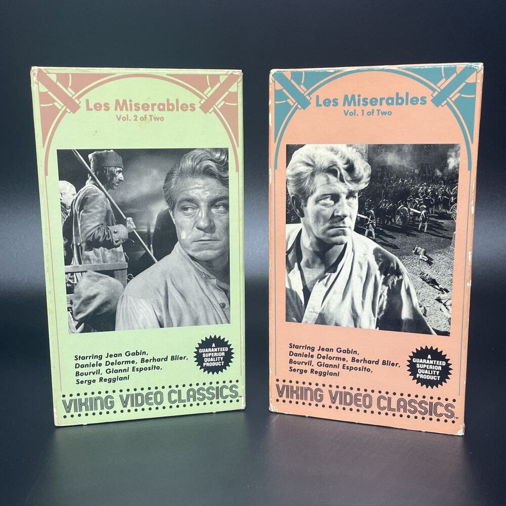 HTF 1986 Les Miserables VHS vol 1 and 2 Viking Foreign Video Classics Jean Gabin